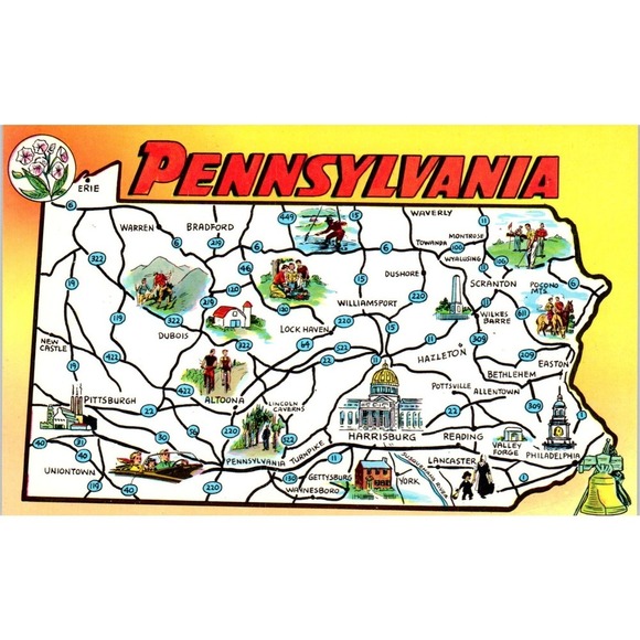 None Other - Pennsylvania State Illustrated Map Vintage Postcard PD5